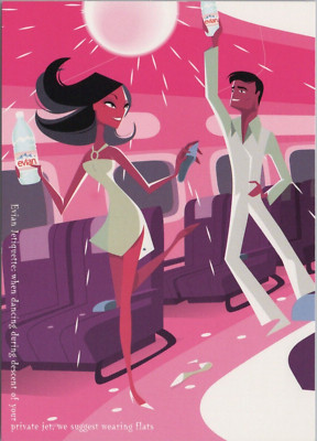 Evian Jetiquette Disco Dancing Couple Private Jet Promotional 2001 postcard RC