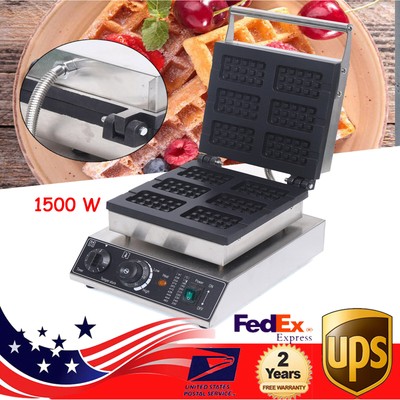 Commercial Electric Nonstick 1500W 6-Slice Square Waffle Baker Maker Machine HOT