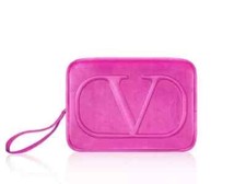 Valentino Beauty Pouch Soft Hot Pink travel Bag plush makeup wristlet Clutch 9x6