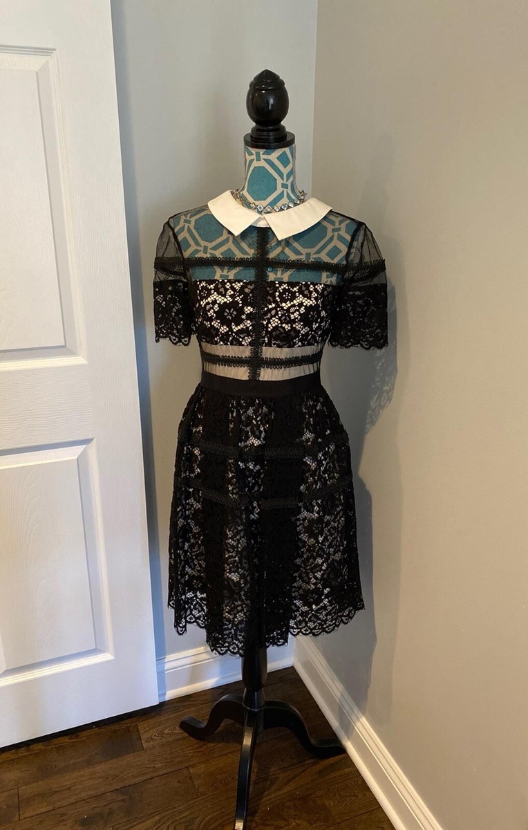 Womens Black Lace Crochet Fit Flare Knee Length Dress Size Donna Morgan