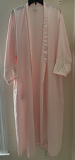 Vintage Eve Stillman Pink Satin Long Robe Lace Detailing  Belt- Hollywood Glam