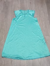 Vintage Aqua Turquoise Satin Nightgown Dress Crochet Lace Trim Cap Sleeve 39"...