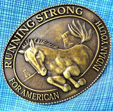 Billy Mills Belt Buckle Running Strong American Indian Youth Vtg 90s CRS.XTT493