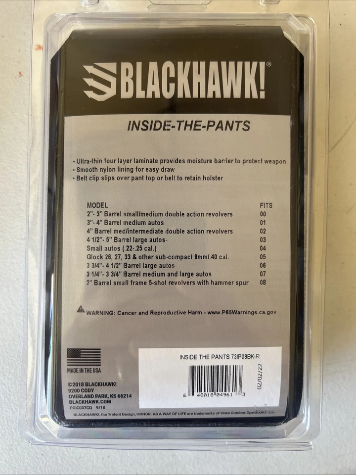 Blackhawk Inside-the-Pants 皮套 08 码右手小号左轮手枪/半自动 — 第 2/2 张图片