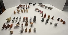 Small Farm Animal Figures Lot Of 58 Sheep Cows Horse Dogs Cats Pigs Chickens