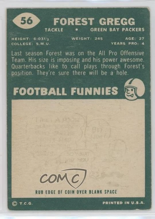 1960 Topps Forrest Gregg #56 Rookie RC HOF - Image 2 of 3