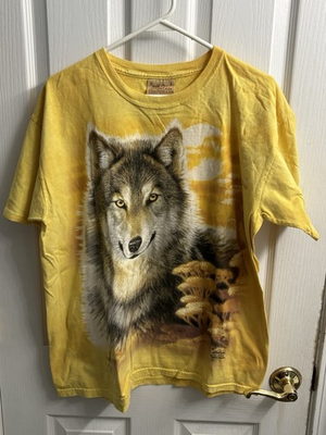 #ad Vintage The Mountain Wolf Graphic Shirt Adult Large Yellow Lake Tahoe 2004 $14.99