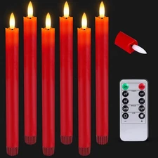 6 Pcs Flameless Taper Candles with Remote & Timer 9.6 inch Real Wax Batte