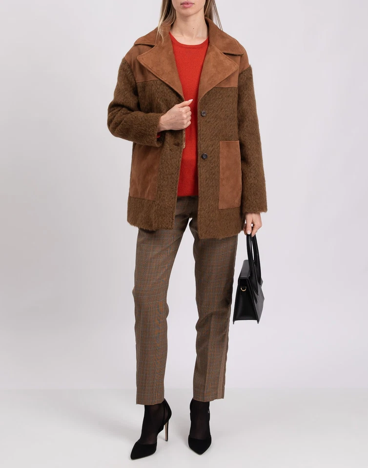 RRP€800 VINTAGE DE LUXE Coat IT42 US6 UK1 M Alpaca & Wool Blend Contrast Leather - Image 2 of 4