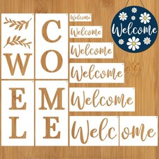 Large Welcome Stencils for Painting, Reusable Plastic Sign White