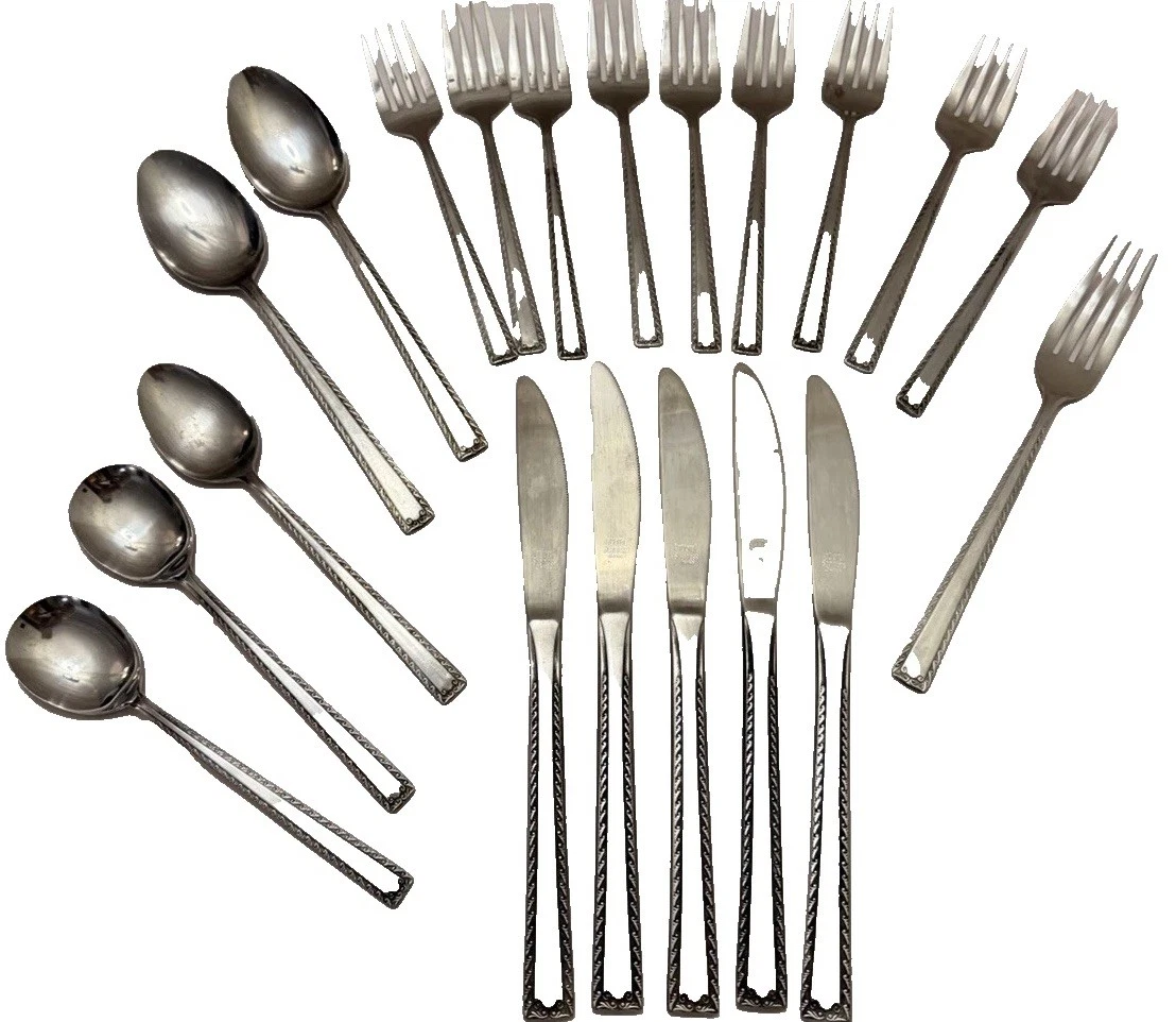 Vintage Japan National Stainless Flatware Bellwood Pattern 20 PC LOT Mixed Retro