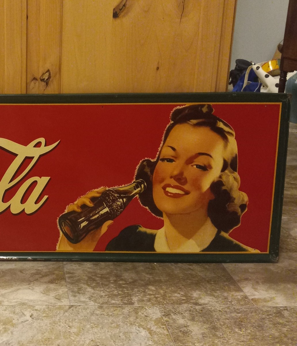 Vintage RARE Coca-Cola Metal Sign 1940s Pretty Girl 54