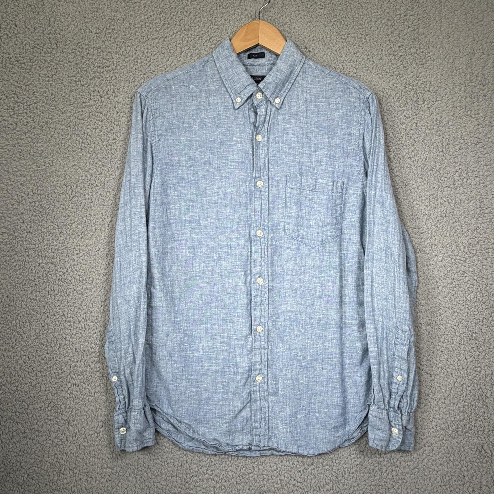 J Crew Shirt Mens Medium Blue Linen Slim Fit Long Sleeve Button Down Beach