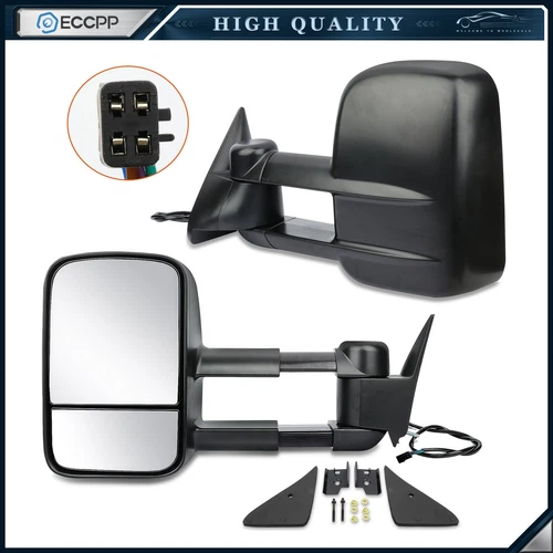 Black Power Tow Mirrors For 88-98 Chevy GMC C/K 1500/2500/3500 Left Right Side