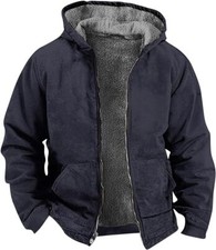 Mens Solid Color Simple Plus Velvet Thick Coat Jacket Retro Long Sleeve Outwear