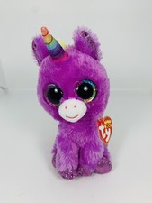 Ty Beanie Boos Rosette Unicorn Plush Purple Rainbow Hair 6  W/Tag Stuffed Animal