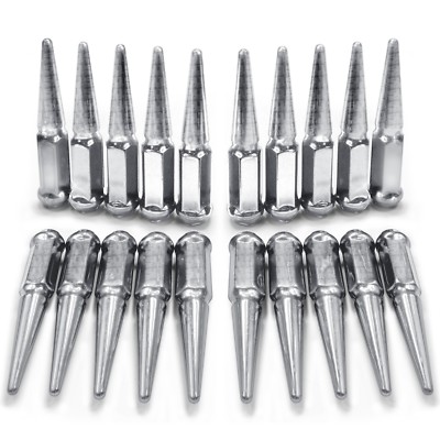 Silver 9/16''-18 Spiked Lug Nut 20 Set Acorn USA H1 CAR NASTY EAT Pick up Truck