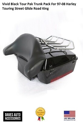 Tour Trunk Pack Pak Vivid Black ABS Plastic Fits 97-2008 Harley