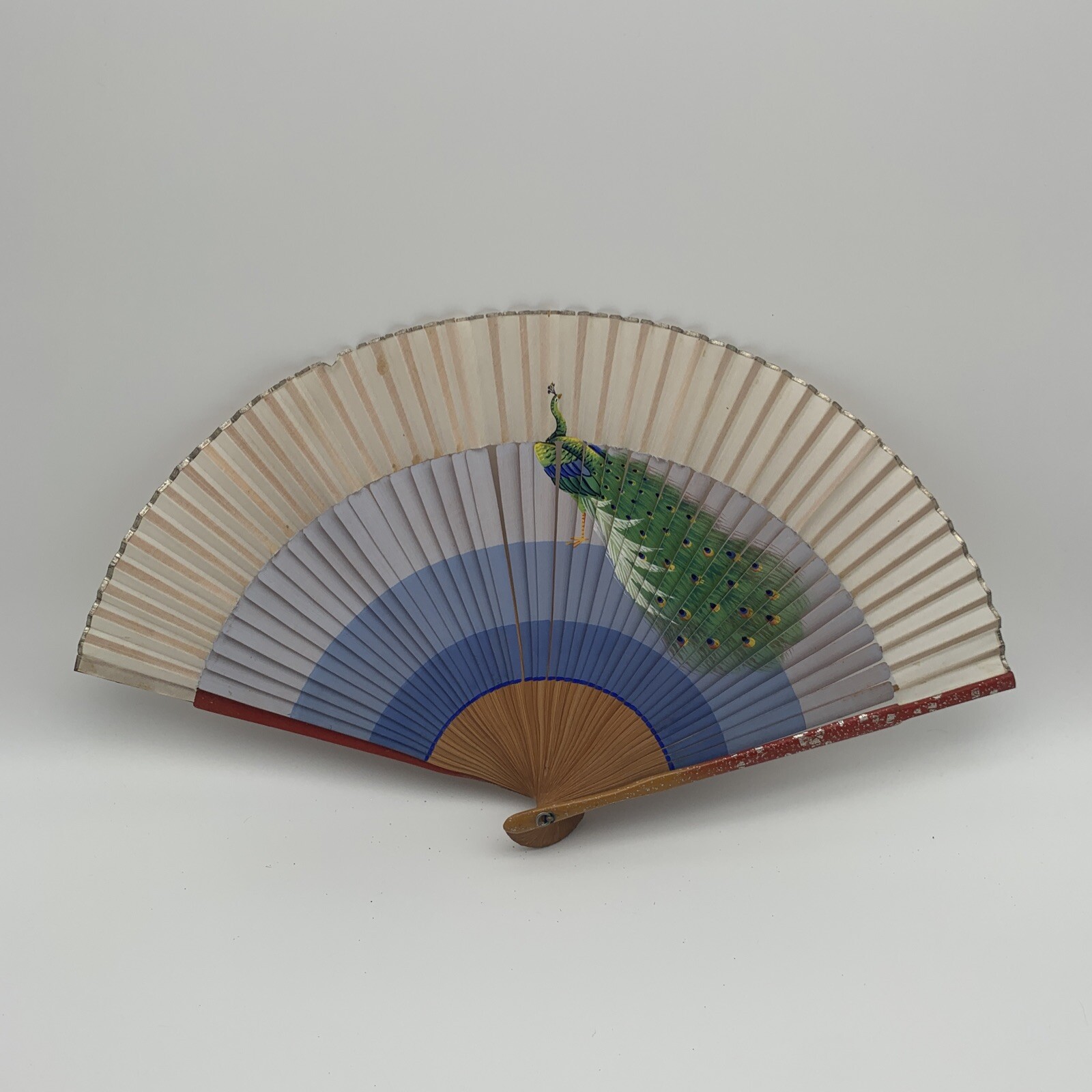 Vintage Handheld Folding Fans Hand Painted 2 Wooden F… Gem