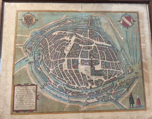 Antique map of Strasbourg by Braun & Hogenberg 17th Century Atlas Map Color