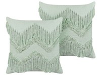 Dekokissen 2Er Set Mit FüLlung Fransen Baumwolle GrüN 45 X 45 Cm Modern Bacopa