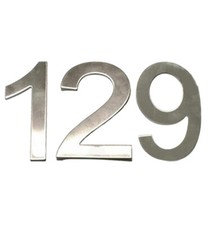 Stick-On House Numbers - No 129 - Stainless Steel - 10cm - Door, Fence, Gate