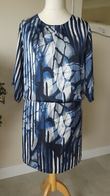 BNWT Gerry Weber Blue Abstract Silky Drop Waist Dress Size 12