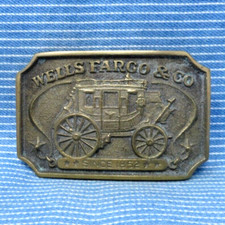 Wells Fargo Stagecoach Logo Promo Belt Buckle Brass Vtg 1973 .TYC751
