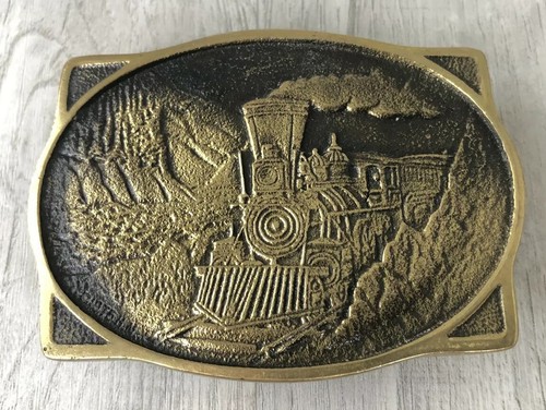 Vintage American Railroad Belt Buckle 1976 Solid Brass Heritage Mint LTD 2.5x3.5 - Picture 1 of 12