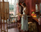 Girl reading a book in a quiet Oil Painting Giclee art Printed on canvas L2143