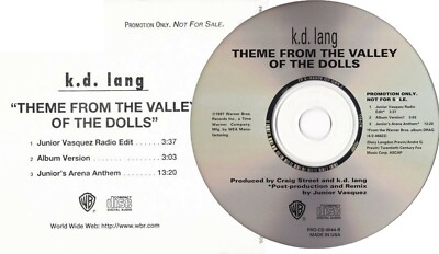 K.D. LANG CD Theme From Valley of The Dolls 3 Trk USA PROMO ONLY 13 Min RMX UNPL