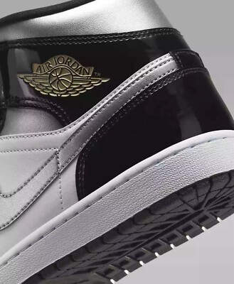 Nike Air Jordan 1 Mid SE 'Black Patent' Metallic Silver White