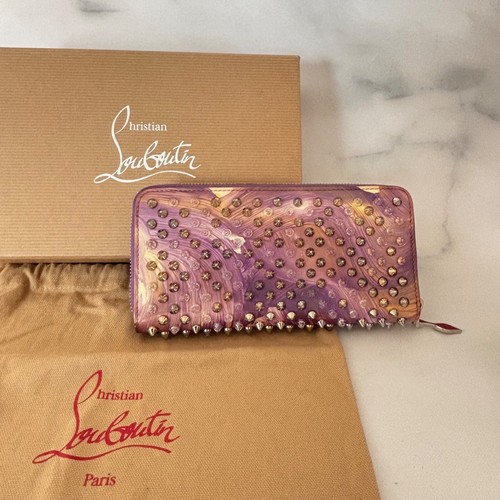 CHRISTIAN LOUBOUTIN Panettone Zip Around Long Wallet Studs Purple with Storage B