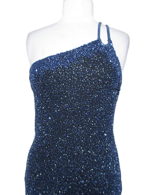 VINTAGE SCALA M Beaded One-Shoulder Dress Black Asymmetrical Sequins  Fairycore | eBay