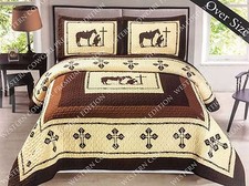 Texas Praying Cowboy Horse Star Western Quilt Bedspread Comforter Shams 3 Pc Set