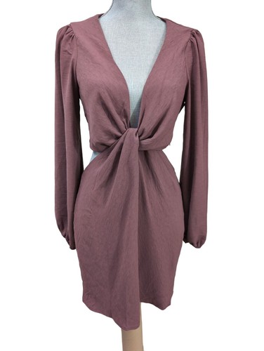 Blau Blush Cut Out Minikleid Damen L Mauve Langarm Date Club Night Out