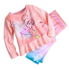 Disney Store 2 Piece Pajamas Sleep Set Tinker Bell Orange Pink Blue Purple White