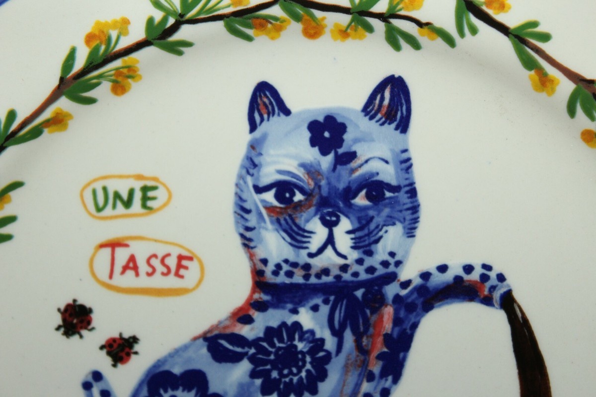 NEW! NIB! Anthropologie NATHALIE LETE Blue Francophile Cat Teapot