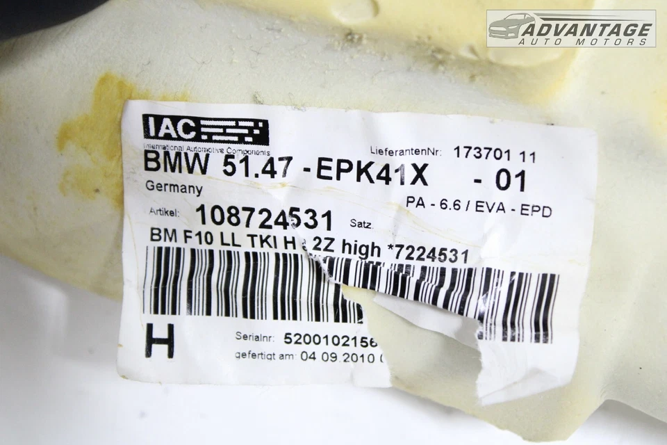 BMW 535I XDRIVE F10 2011-2016 parte trasera segunda fila alfombrilla revestimiento OEM Foto 4 de 4
