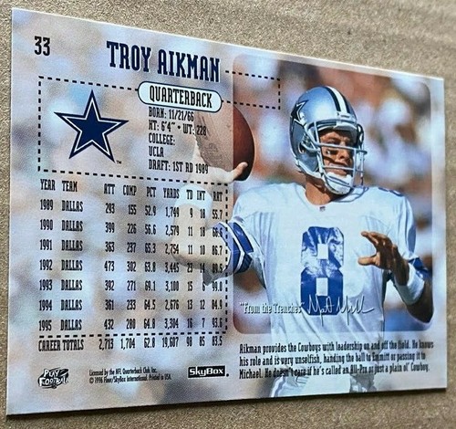 TROY AIKMAN 1996 SKYBOX IMPACT Card #33 NM-MT Condition - Picture 2 of 2