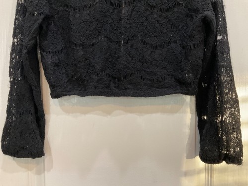 By and By Girls Crop Top Style Lace Look Zip Blouse See Thru Size 14 Black 109 - Picture 5 of 8
