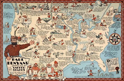 Paul Bunyans Pictorial Map of the USA : Archival Quality Art Print