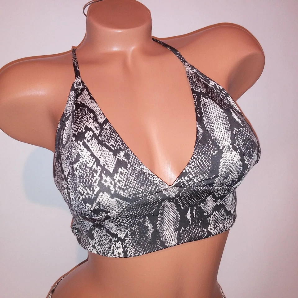 Bikini de natación H&M talla 12 superior talla 8 inferior negro piel de serpiente estampado animal cuerda Foto 3 de 4
