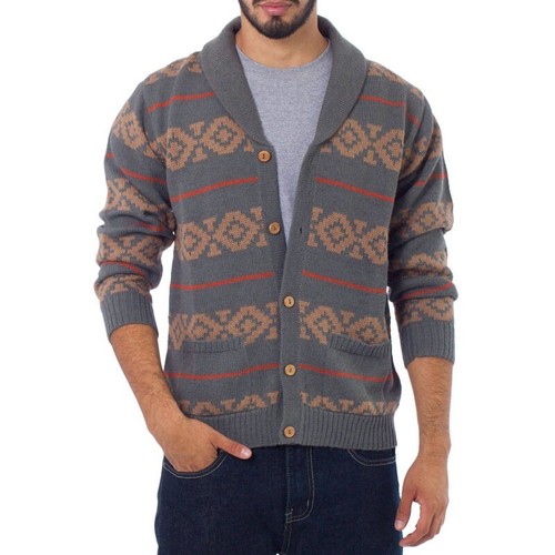 Mens Striped V-Neck Knitted Long Sleeve 