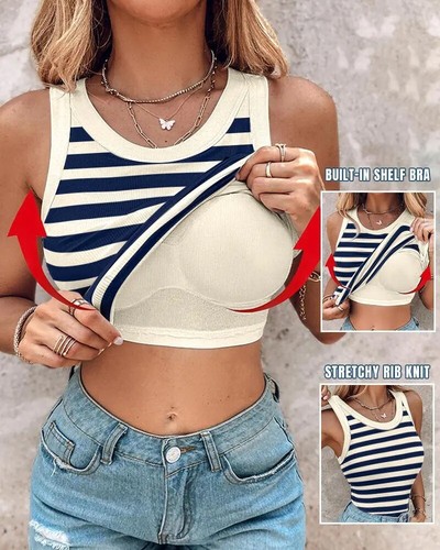 Ladies Summer Vest Cami with Built in Shelf Bra Tank Tops/Ribbed Strech/T Shirts - Picture 52 of 54