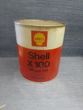 SHELL X 100 MOTOR OIL CAN Full Red NOS One GALLON VINTAGE GAS & OIL FREE SHIP