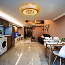 Flush Mount 20" Bamboo Shade Ceiling Light Fixture Hanging Pendant Lamp Design