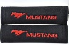 2 pcs (1 PAIR) Ford Mustang Embroidery Seat Belt Cover Pads (Red on Black pads)