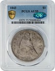 1843 Seated Liberty Dollar $ Au55 Secure Pcgs ~ Cac 948760-59