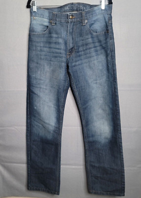 PD&C Jeans Men's See Measurmt Blue Denim Whiskered Faded Straight Fit Distressed